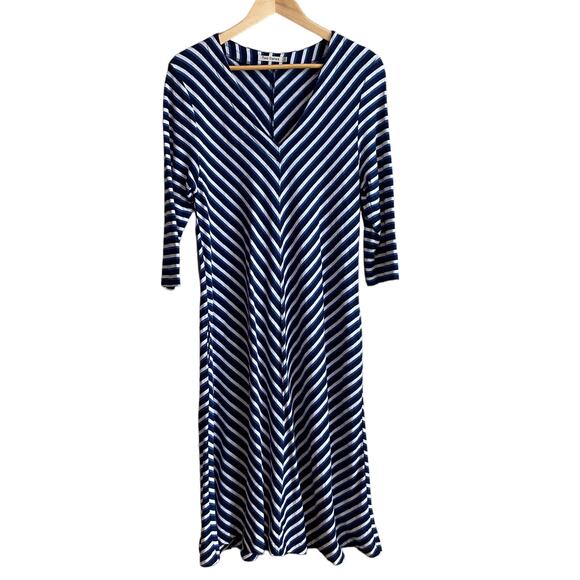Two Danes Striped Midi Dress Hemp Cotton Blend L - Picture 1 of 8
